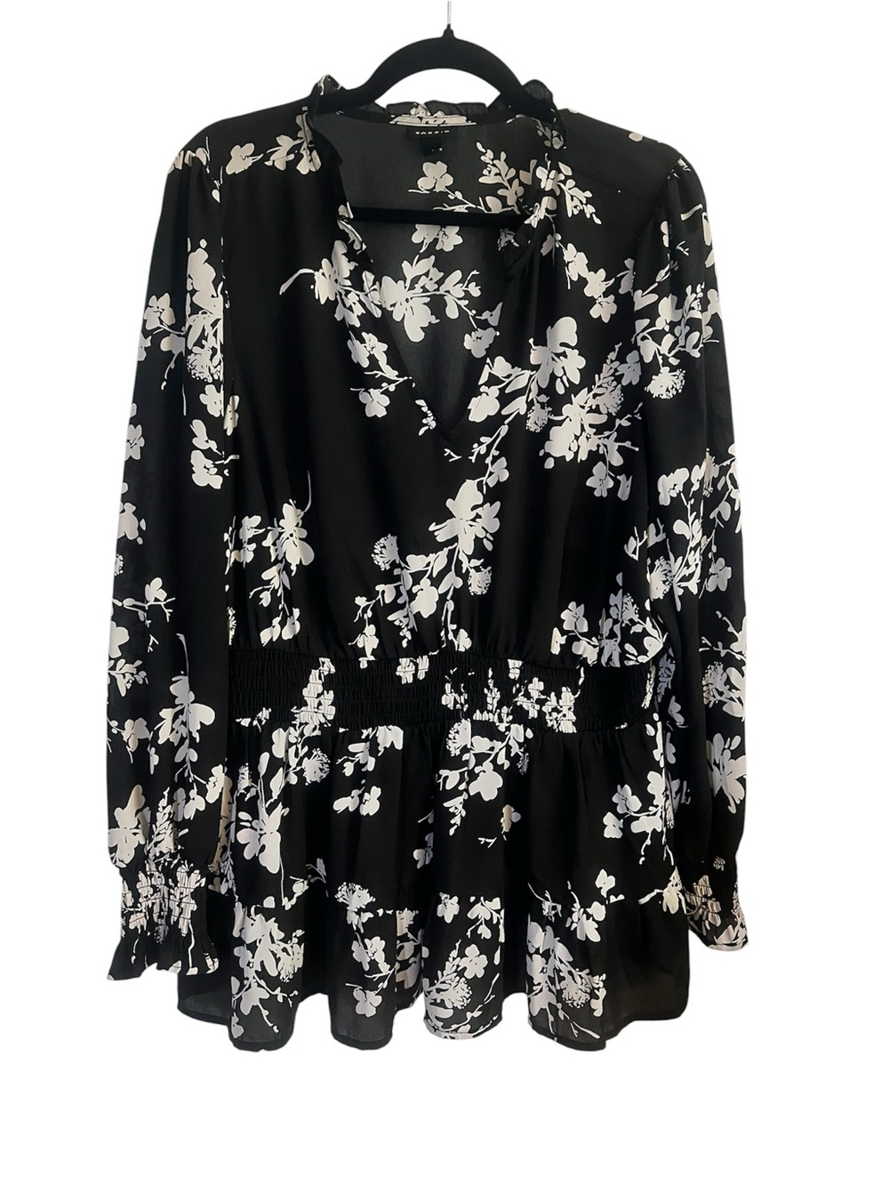 Torrid Women's Black & White Floral Long-Sleeve Peplum Top